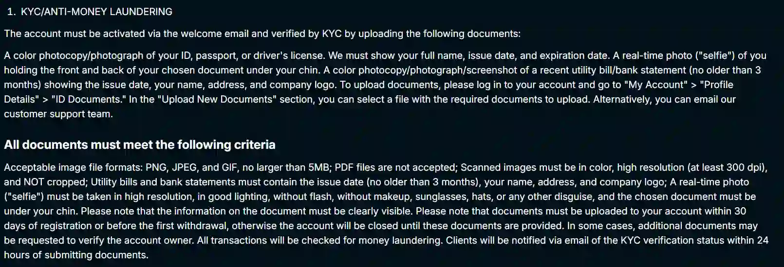 Current SpinnyCasino verification or KYC screen in the official account area, if accessible
