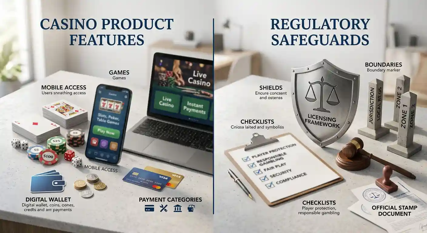 Editorial illustration comparing verified Spinny product facts with UKGC-specific consumer protections
